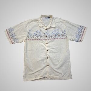 Ocean Pacific OP Sport Mens XL White Tropical Palm Tree Floral Button Down Shirt